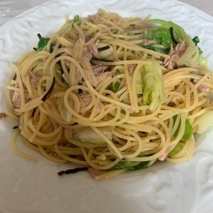 バタポン味♪我が家の“ツナきゃべつ塩昆布のパスタ”